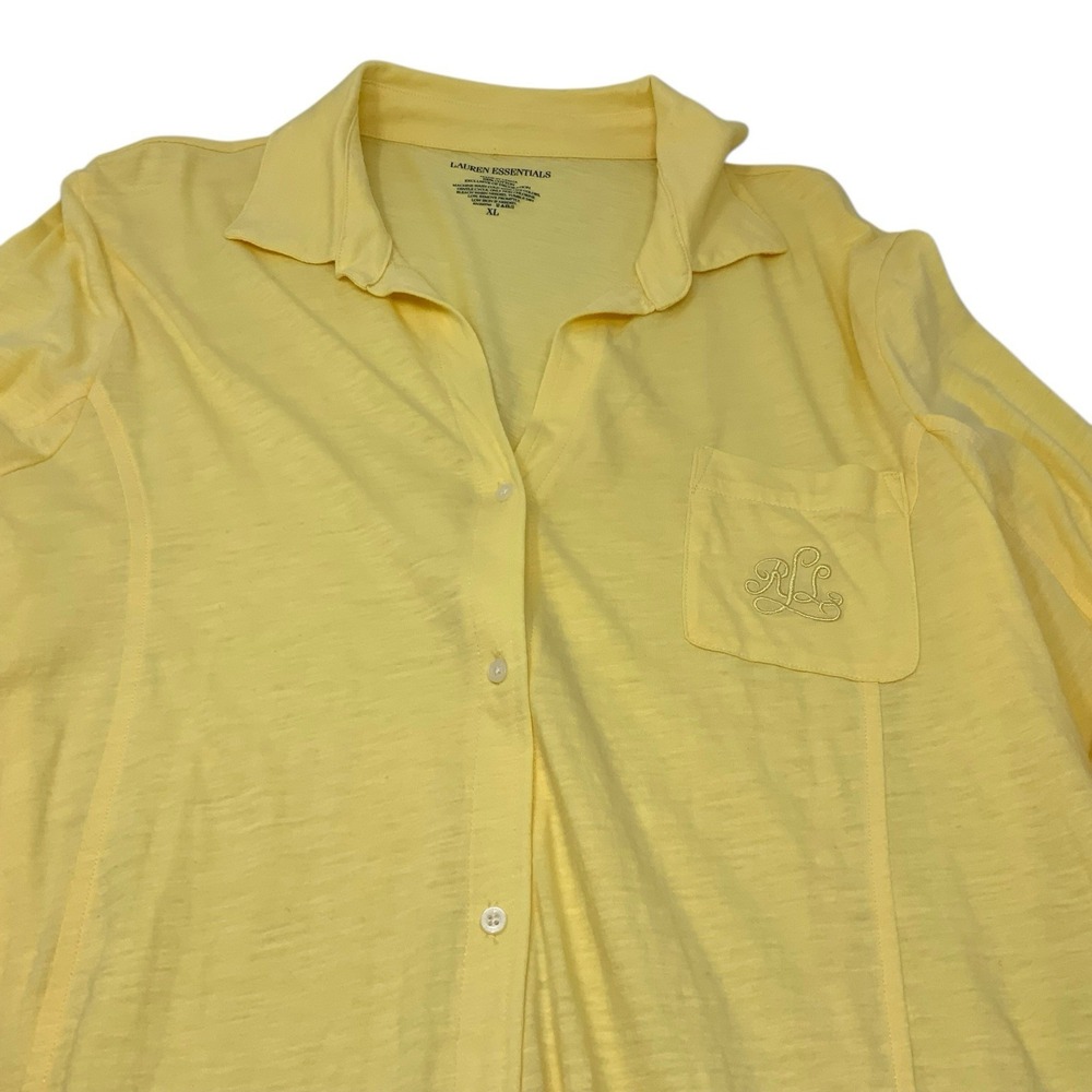 Lauren Essentials Knits Sleep Shirt Dress Women's Xl Yellow Preppy Ralph Lauren - Picture 4 of 10